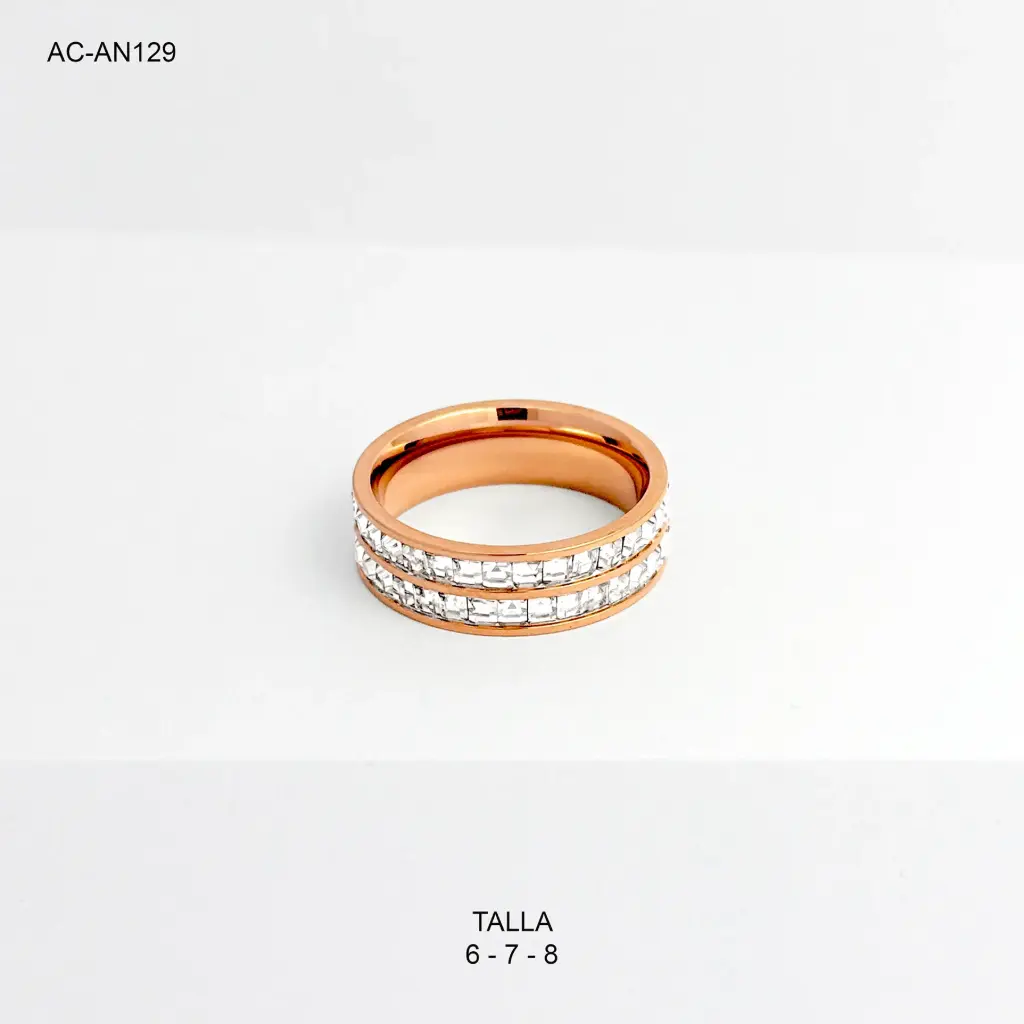 Anillo en acero gold rose aro doble cristales