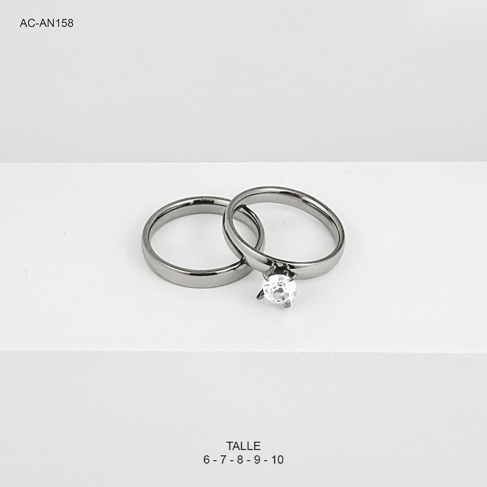Anillo en acero silver pisargolla simple juego x 2