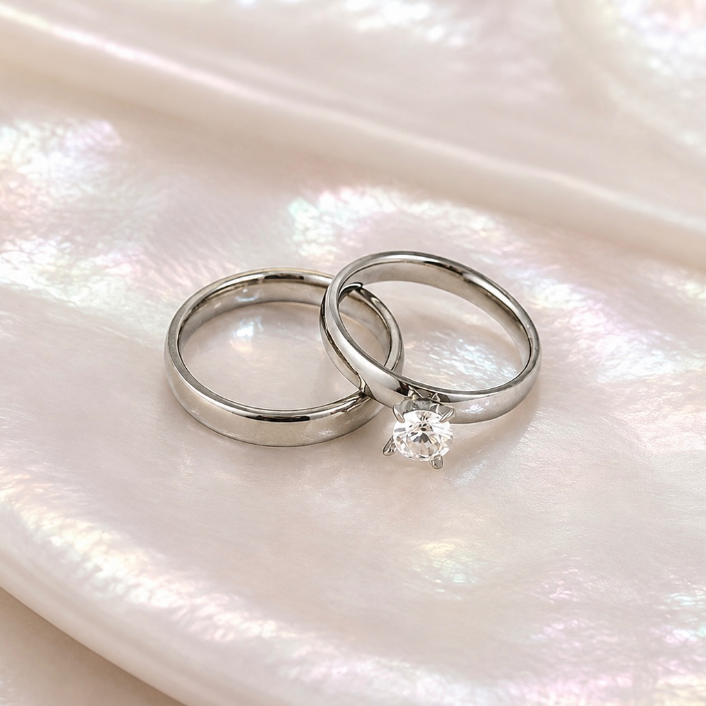 Anillo en acero silver pisargolla simple juego x 2