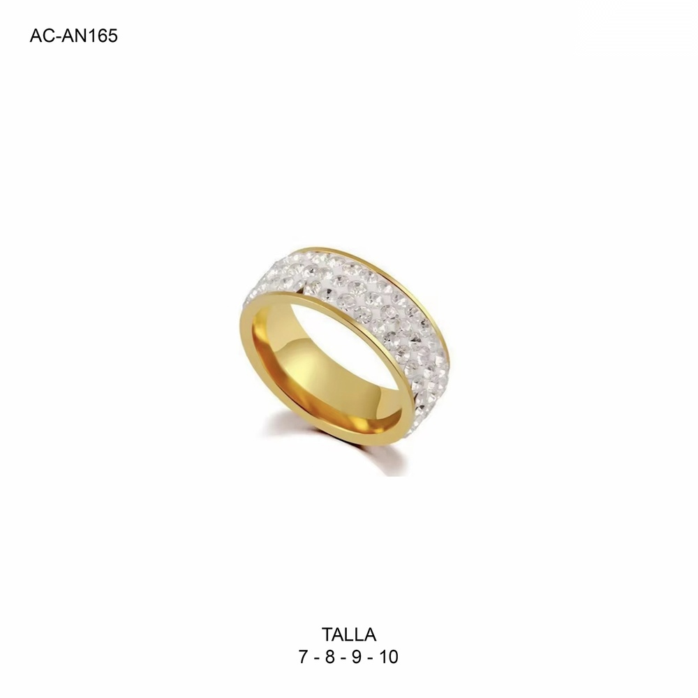 Anillo en acero gold aro triple línea circones blancos