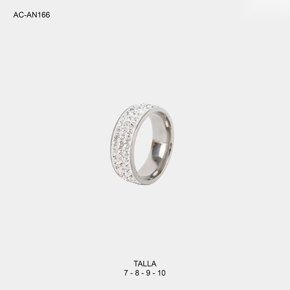 Anillo en acero silver aro tres lineas microcircones blancos