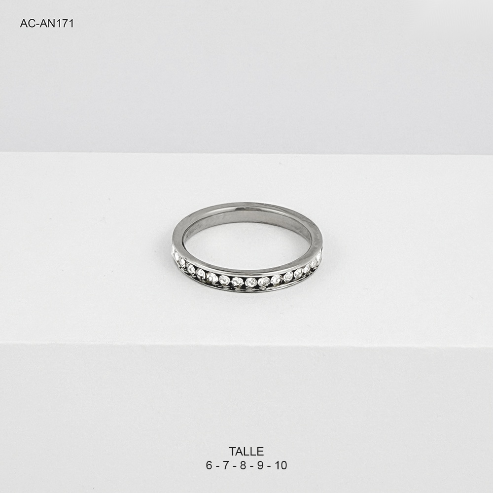 Anillo en acero silver cintillo circones blancos