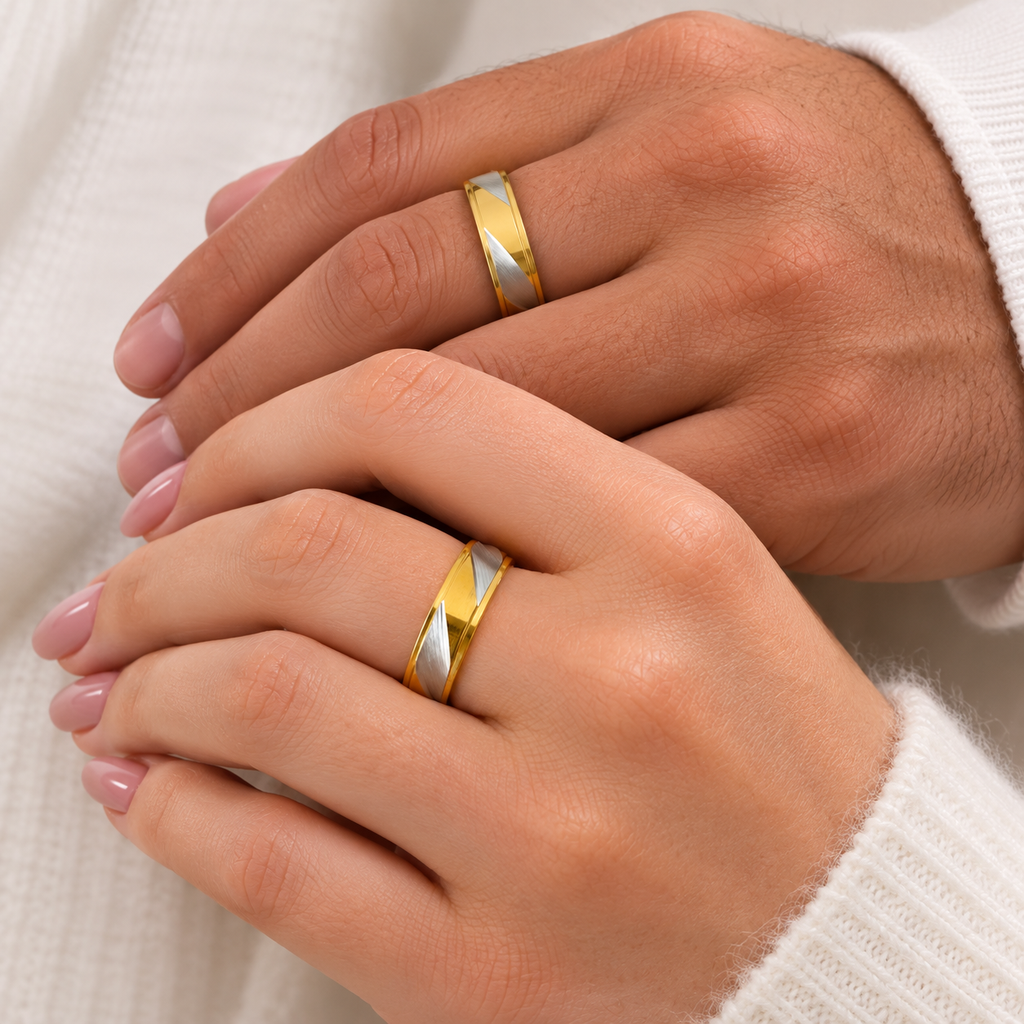 Anillo en acero bicolor aro alianza matrimonio modelo 3 x unidad
