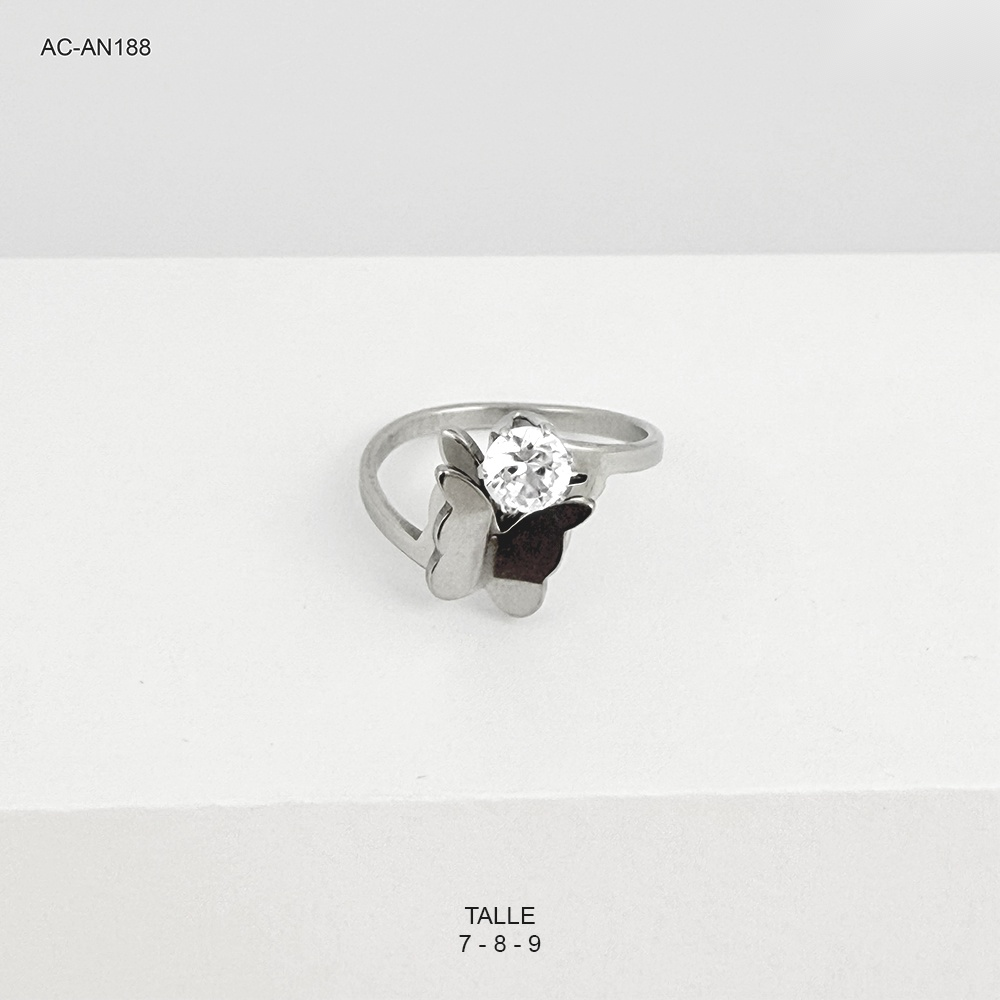 Anillo en acero silver mariposa circón