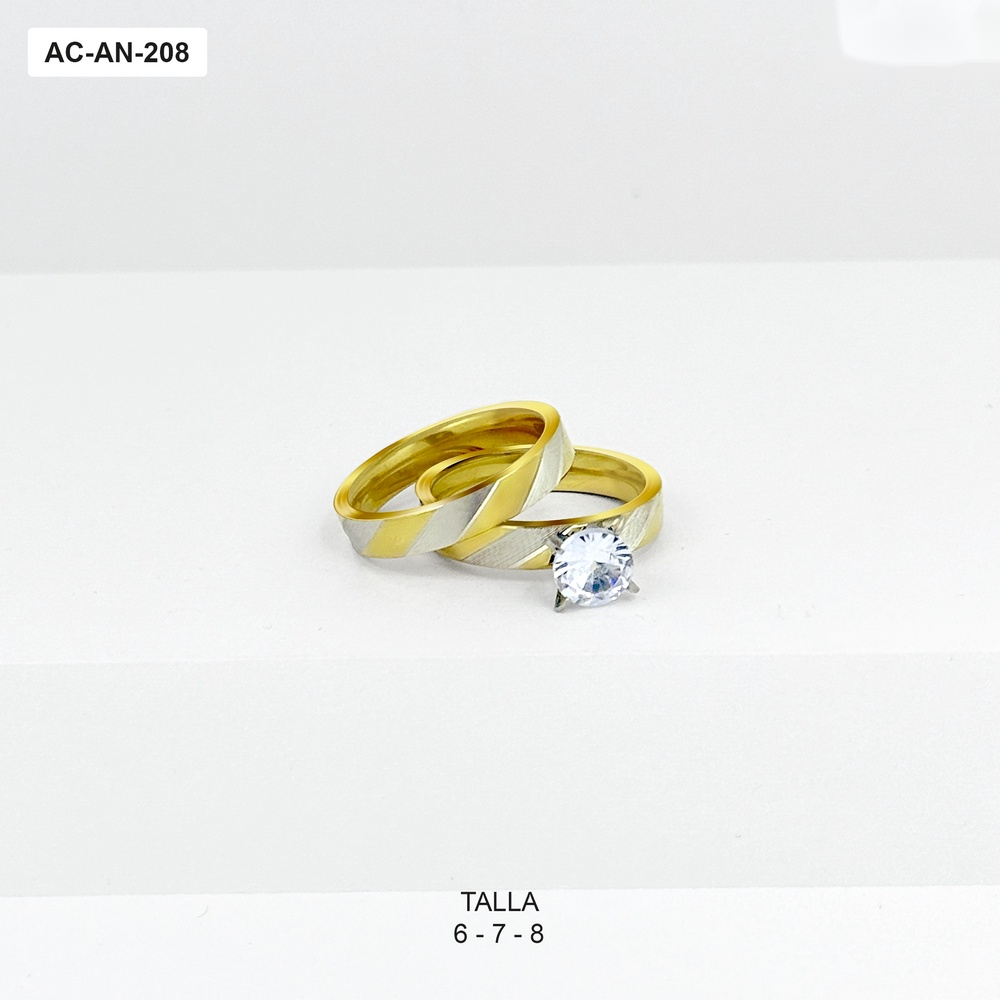 Anillo en acero inoxidable bicolor pisargolla mate set x 2
