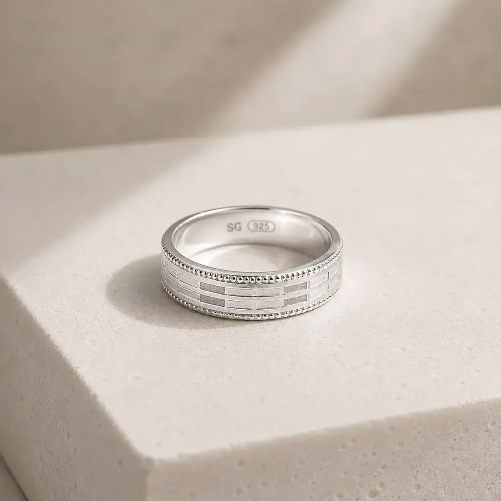 Anillo en plata ley 925 aro diamantado