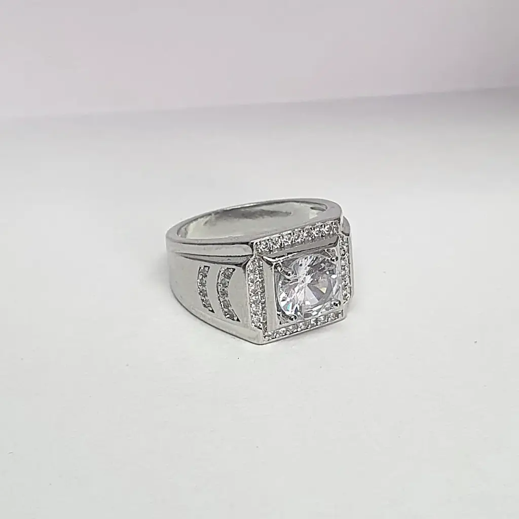 Anillo silver caballero circón cuadrado goldfilled modelo 3