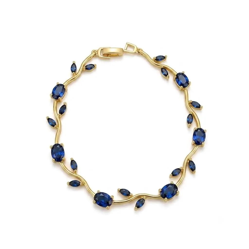 Pulsera en rodinado gold Tulipán cristales azules