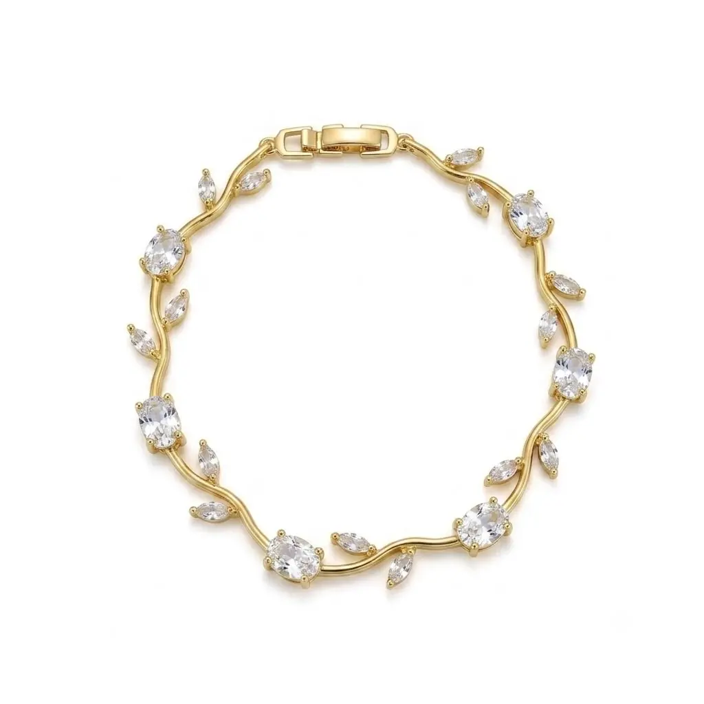 Pulsera en rodinado gold Tulipán cristales blancos