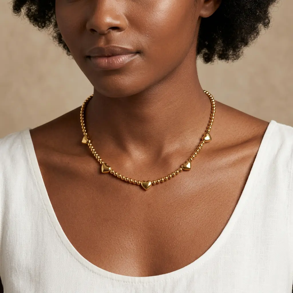 Collar en Acero Inoxidable dorado dijes corazones