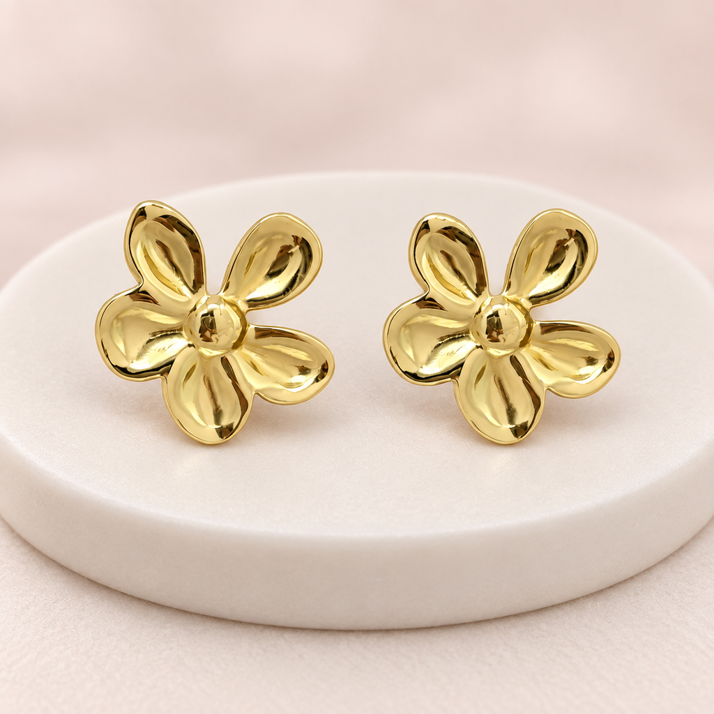 Arete en Acero Inoxidable gold flor 
