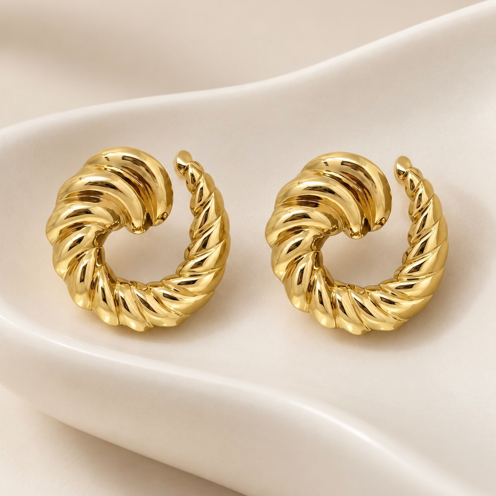 Arete en Acero Inoxidable gold círculo espiral 