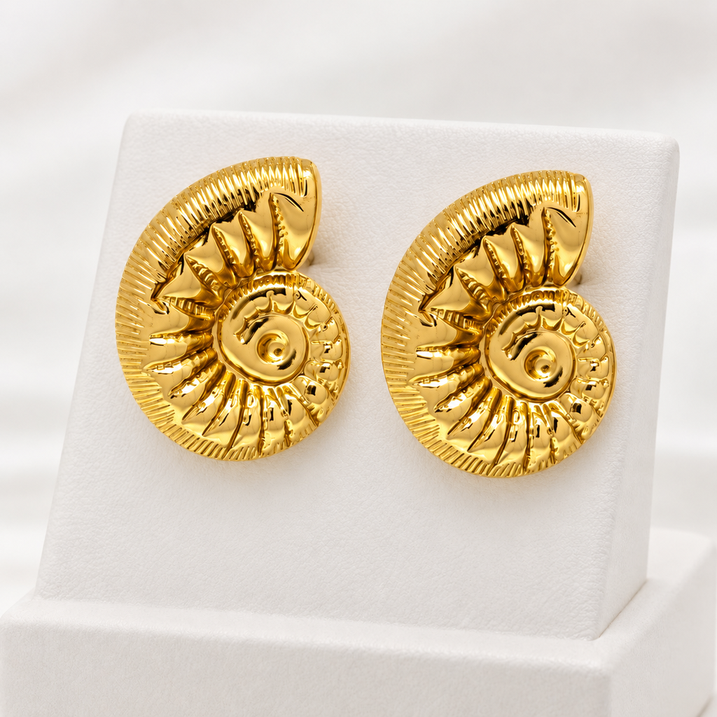 Arete en Acero Inoxidable gold caracol 