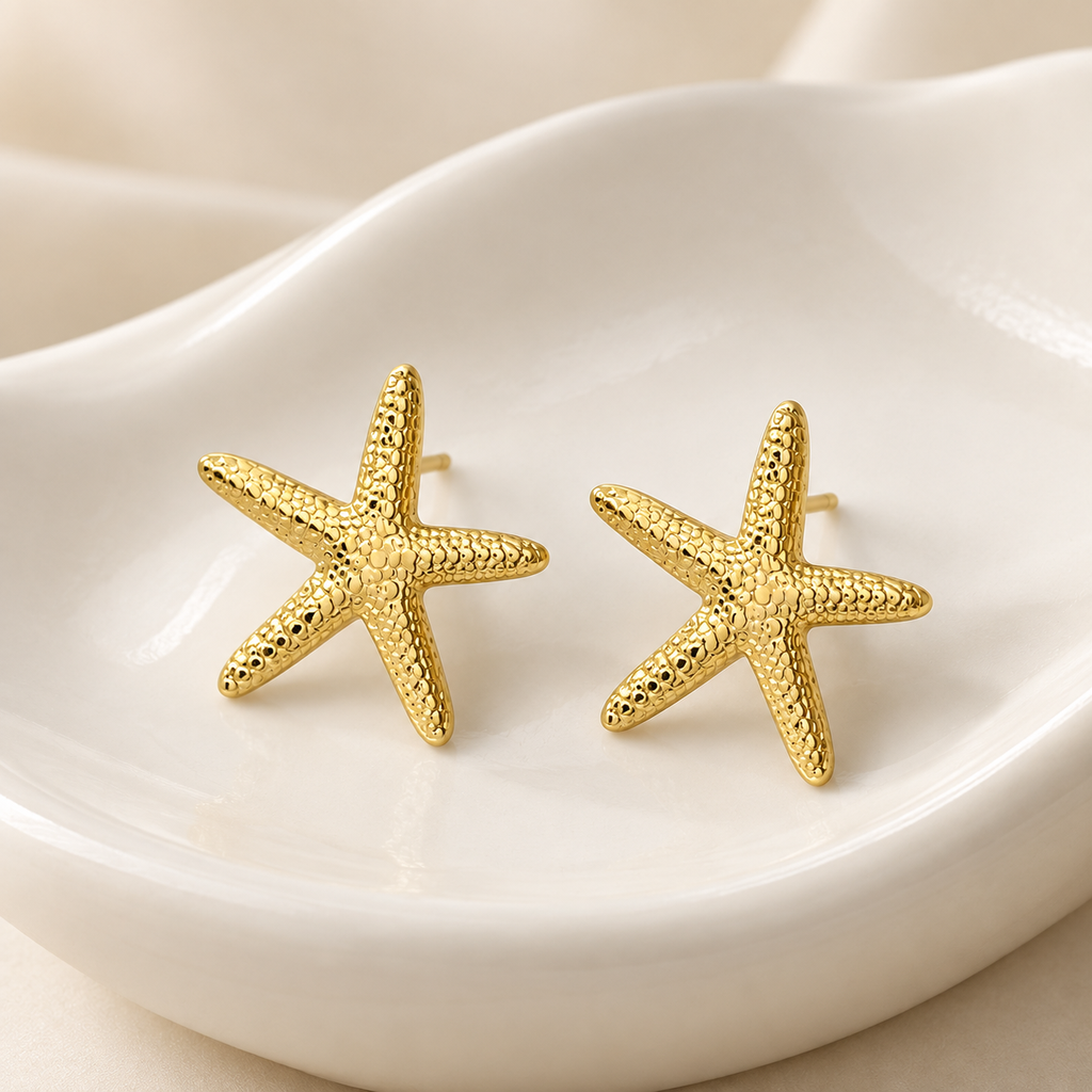 Arete en Acero Inoxidable gold estrella mar 