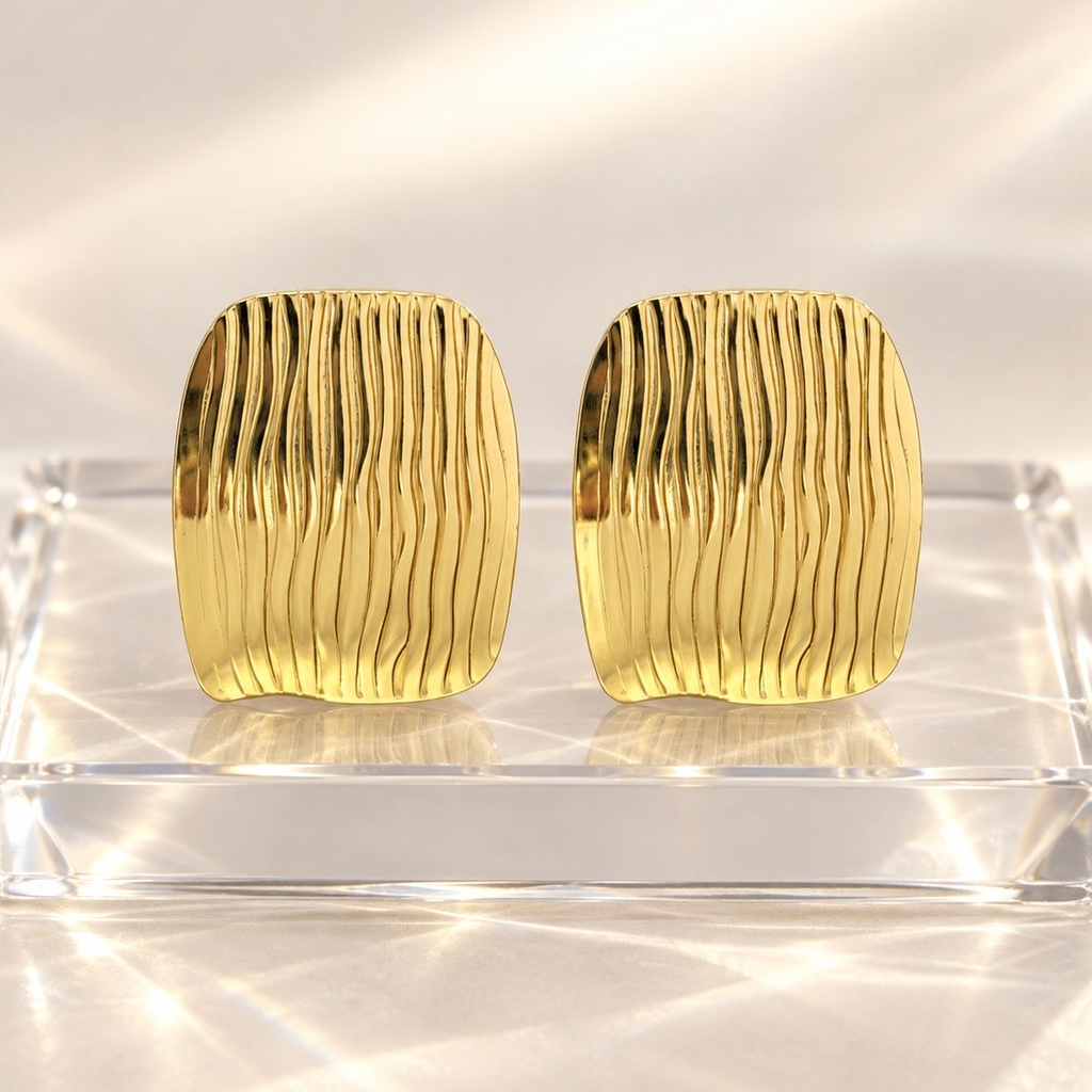 Arete en Acero Inoxidable gold rectangular
