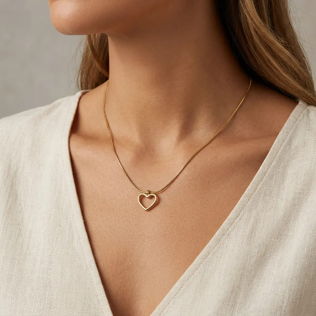 Collar en Acero Inoxidable dorado corazón