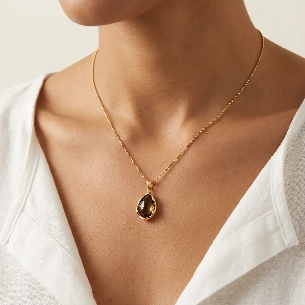 Collar en Acero Inoxidable dorado piedra natural
