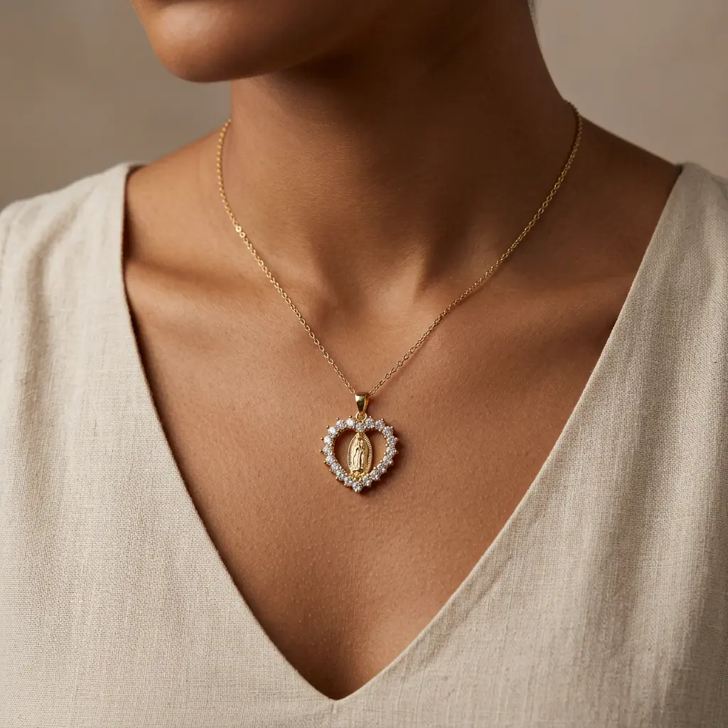 Collar en Acero Inoxidable dorado corazón medalla 