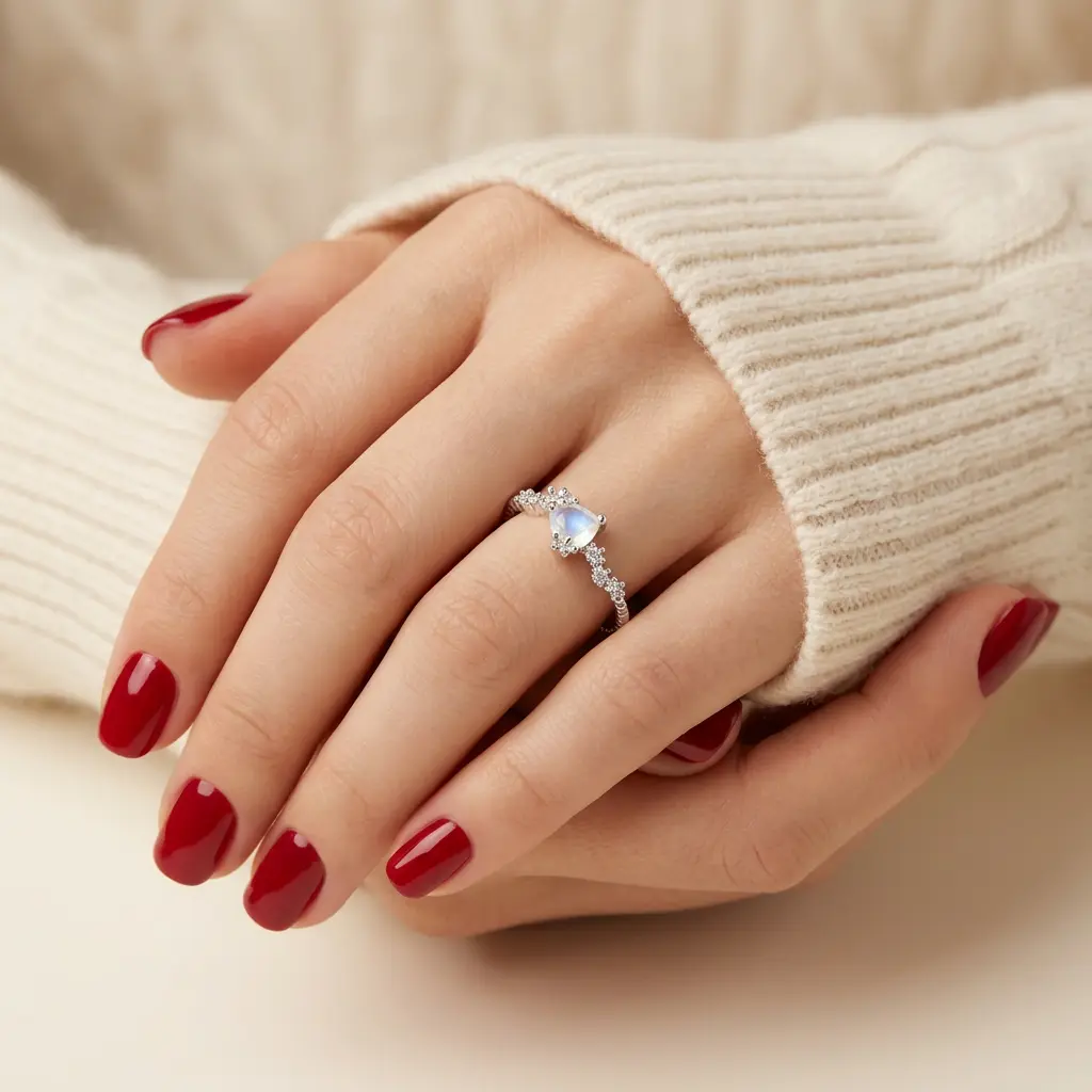 Anillo en rodinado plateado cristal color