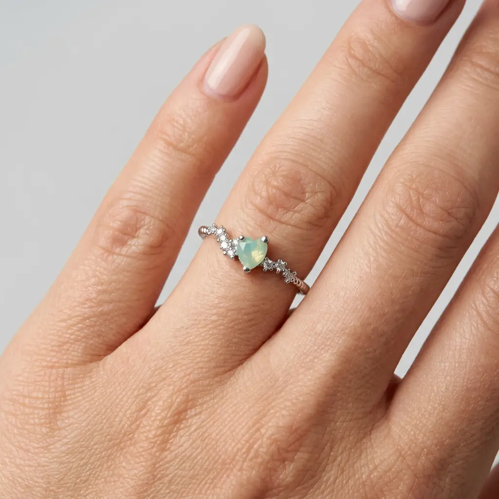 Anillo en rodinado plateado cristal color
