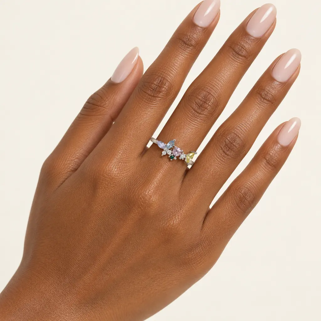 Anillo en rodinado dorado cristal color