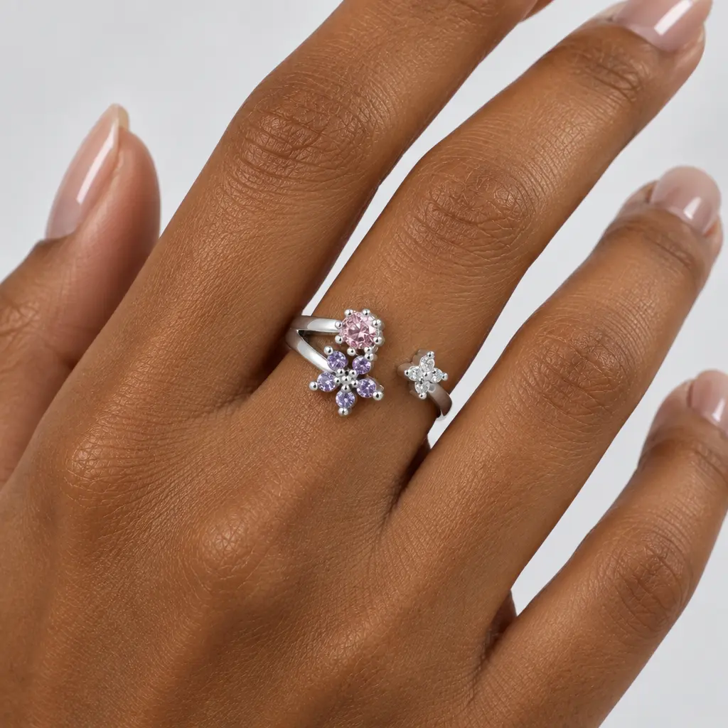 Anillo en rodinado dorado cristal color