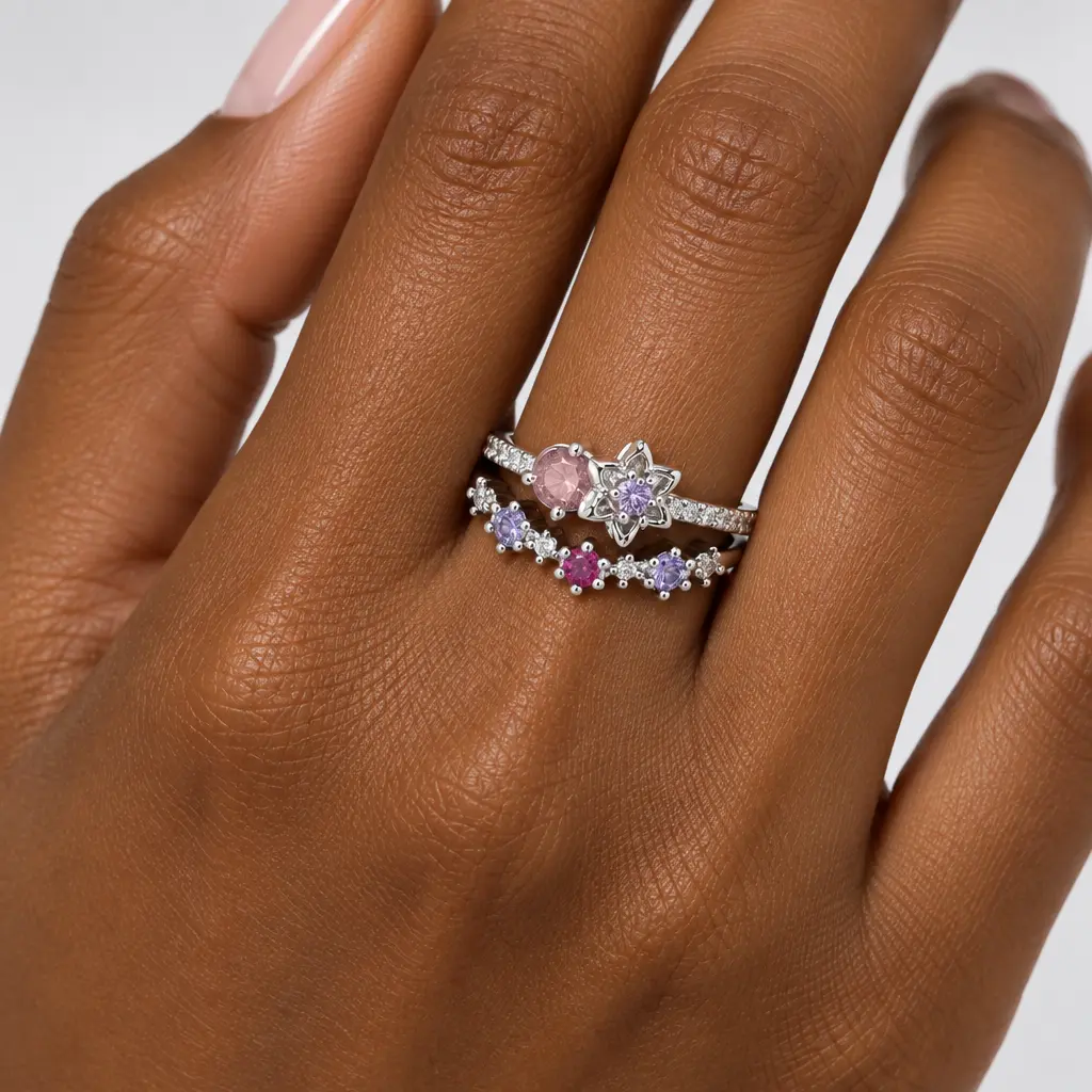 Anillo en rodinado dorado cristal color