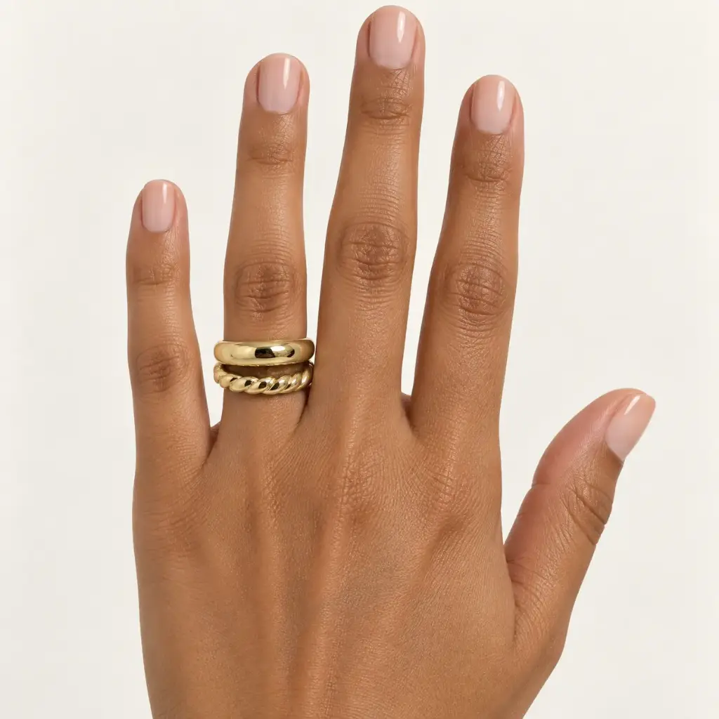 Anillo en acero inoxidable premium gold chunky 316L