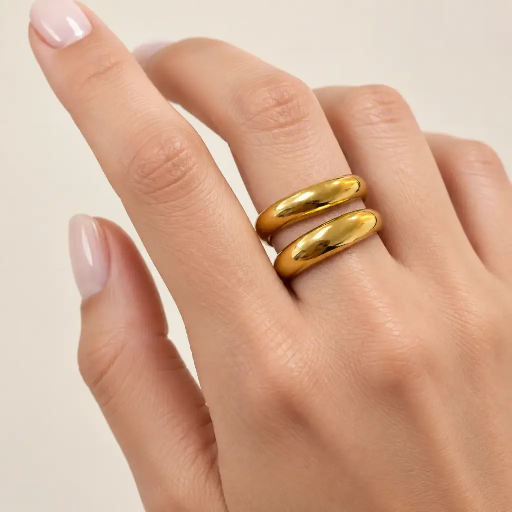 Anillo en acero inoxidable premium gold chunky 316L