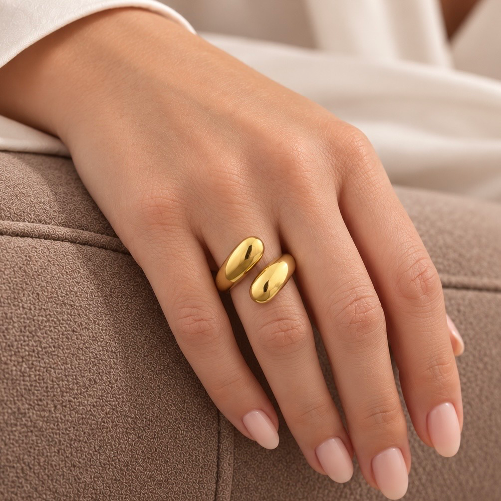 Anillo en acero inoxidable gold premium chunky 316L