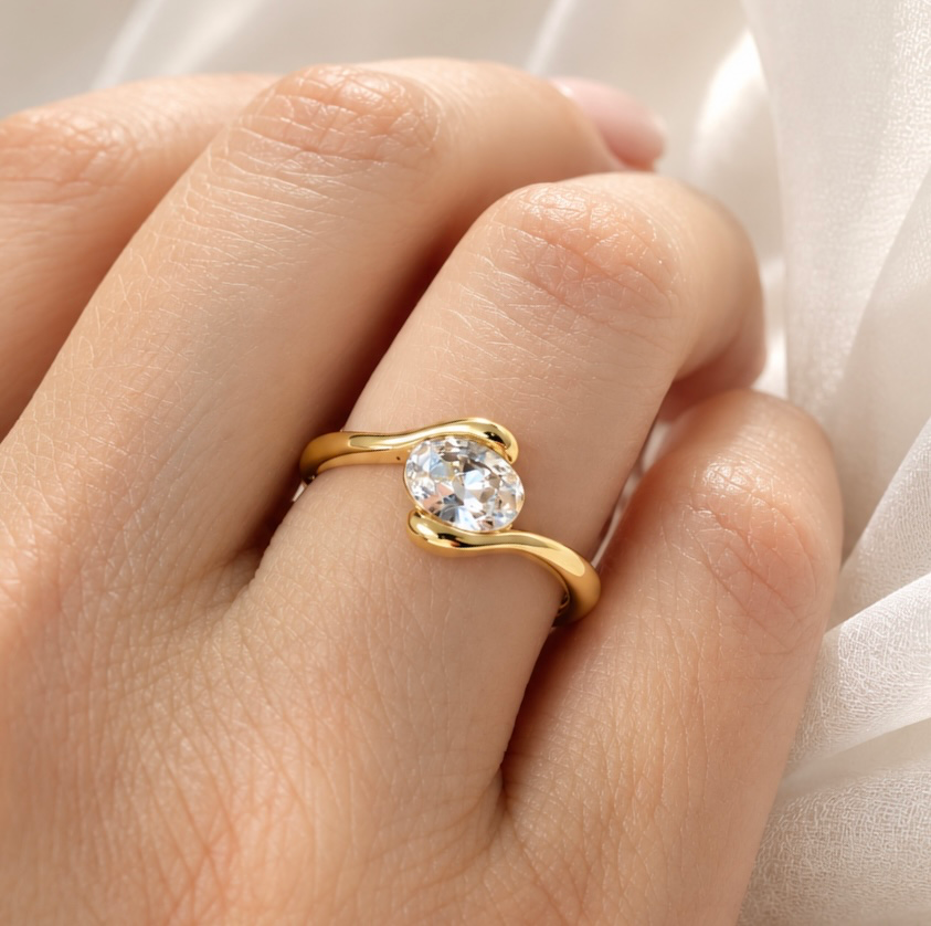 [AC-AN-434] Anillo en acero inoxidable gold solitario cristal premium 316L (6)