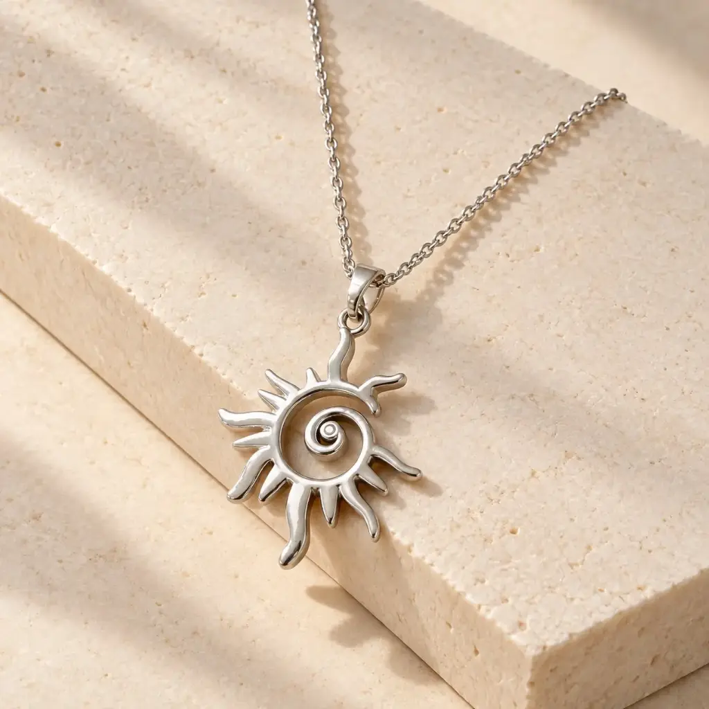 Collar en rodinado silver dije sol - 45 cm