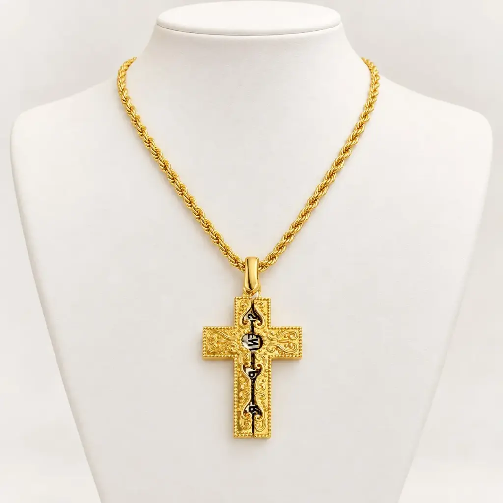 Collar en baño de oro dorado dije cruz especial - 45 cm