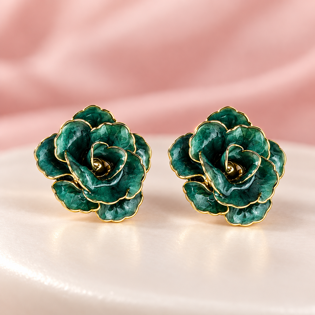 Topos en baño de oro dorados flor esmaltado verde