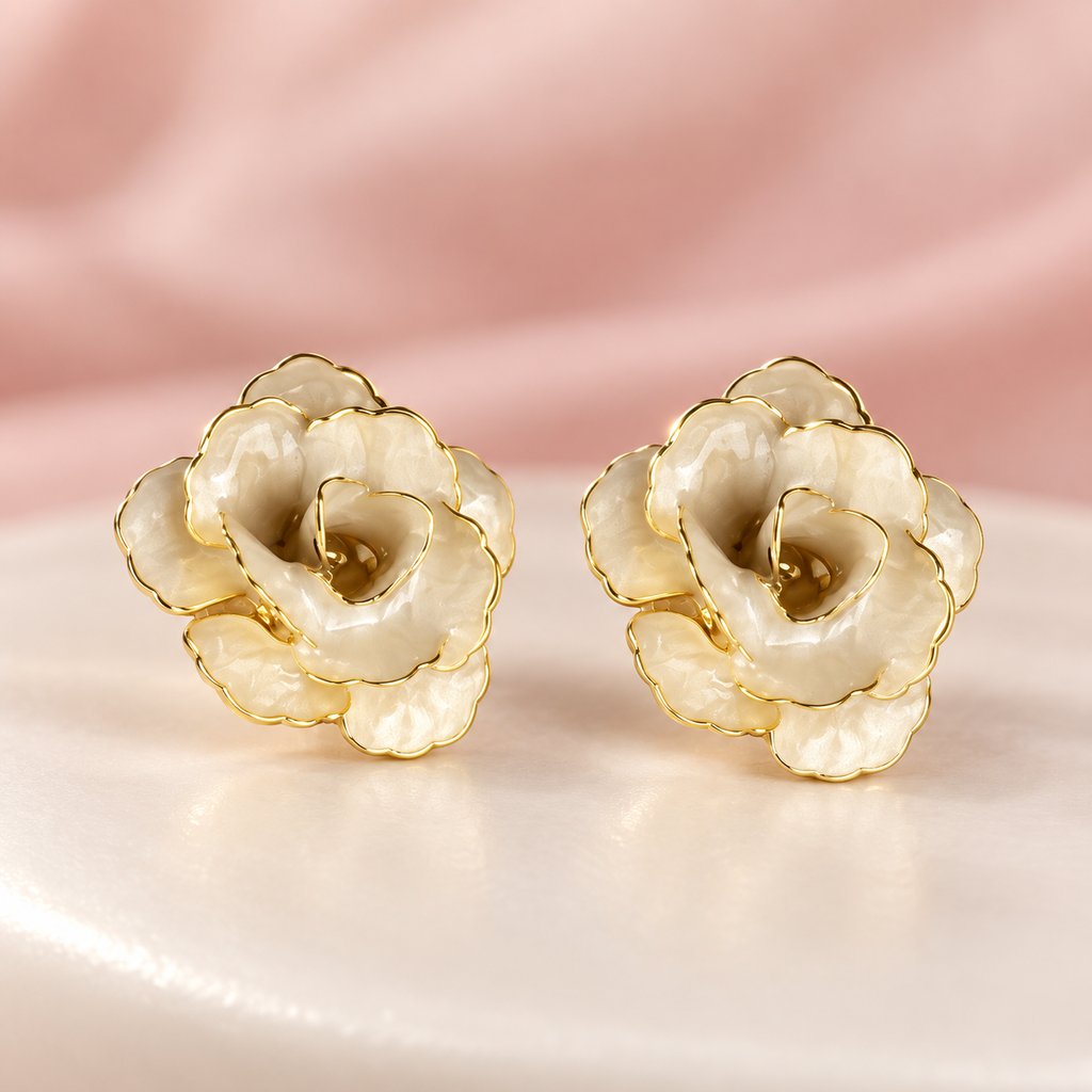 Topos en baño de oro dorados flor esmaltado marfil