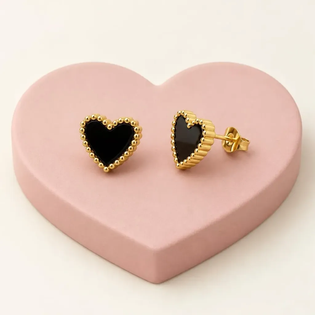 Topos en acero inoxidable dorados corazón carey negro