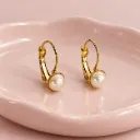 Aretes en acero inoxidable dorados broche gancho catalán perla N6