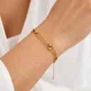 Pulsera en acero inoxidable dorada doble bolitas