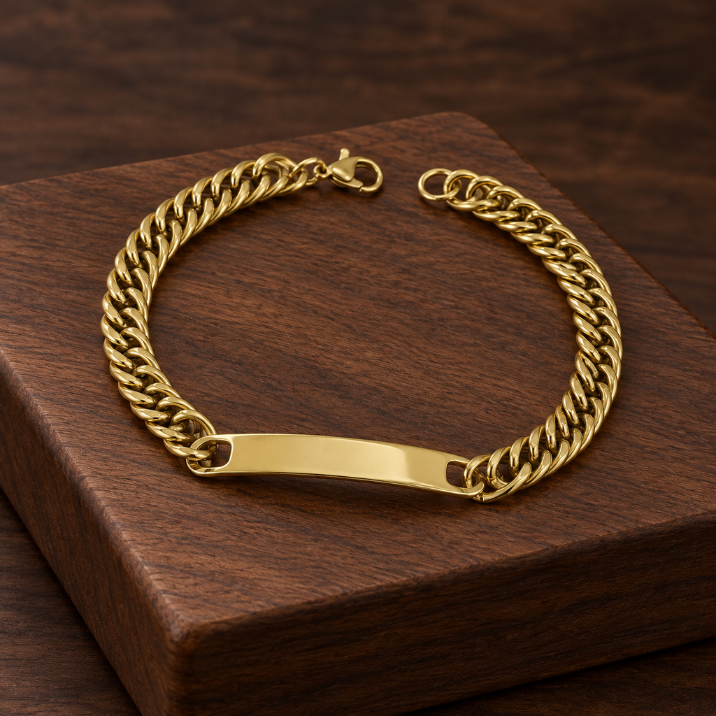 Pulsera en acero inoxidable dorada para hombre esclava tejido cubana 21 cm