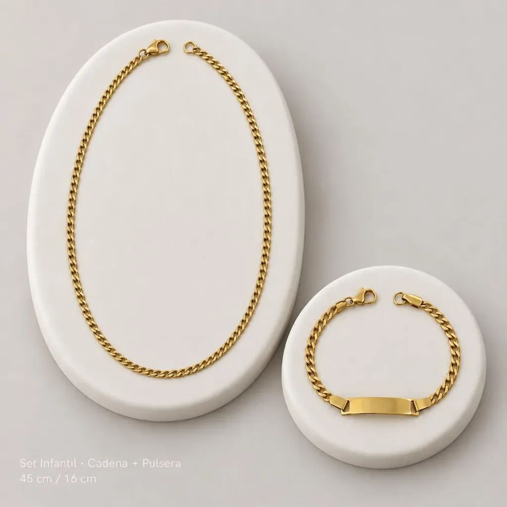 Set dorado en Acero Inoxidable para niños cadena + pulsera tejido