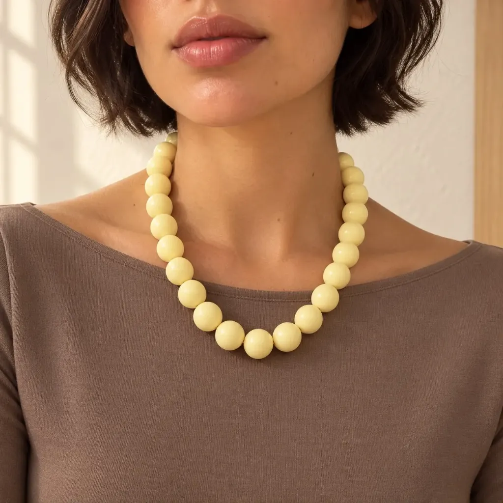 [G-CDD-280] Collar Bola Chicle de acrílico color mantequilla 45 cm + extensión