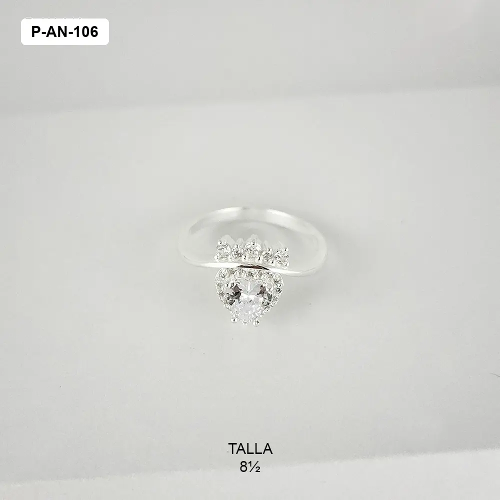 Anillo plata 925 cristal gota corona