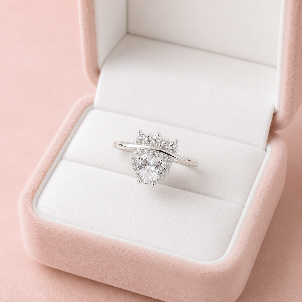 Anillo plata 925 cristal gota corona