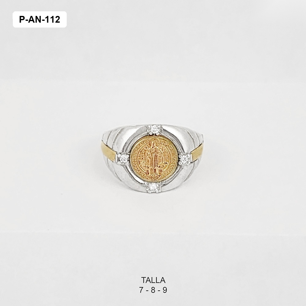 Anillo plata 925 y laminado en oro medalla san benito