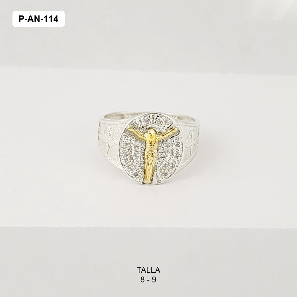 *ANILLO PLATA 925 HOMBRE JESUS DORADO CIRCONES BLANCOS