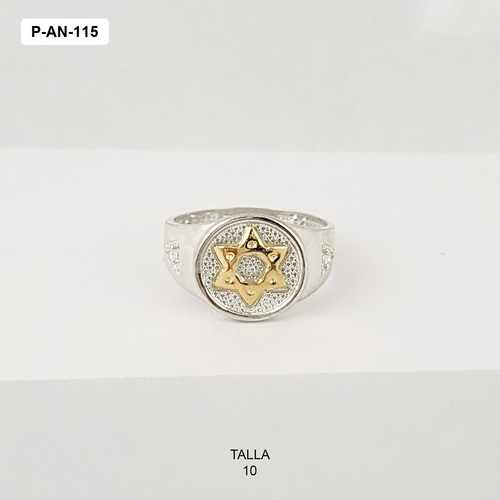 Anillo plata 925 hombre estrella david dorada