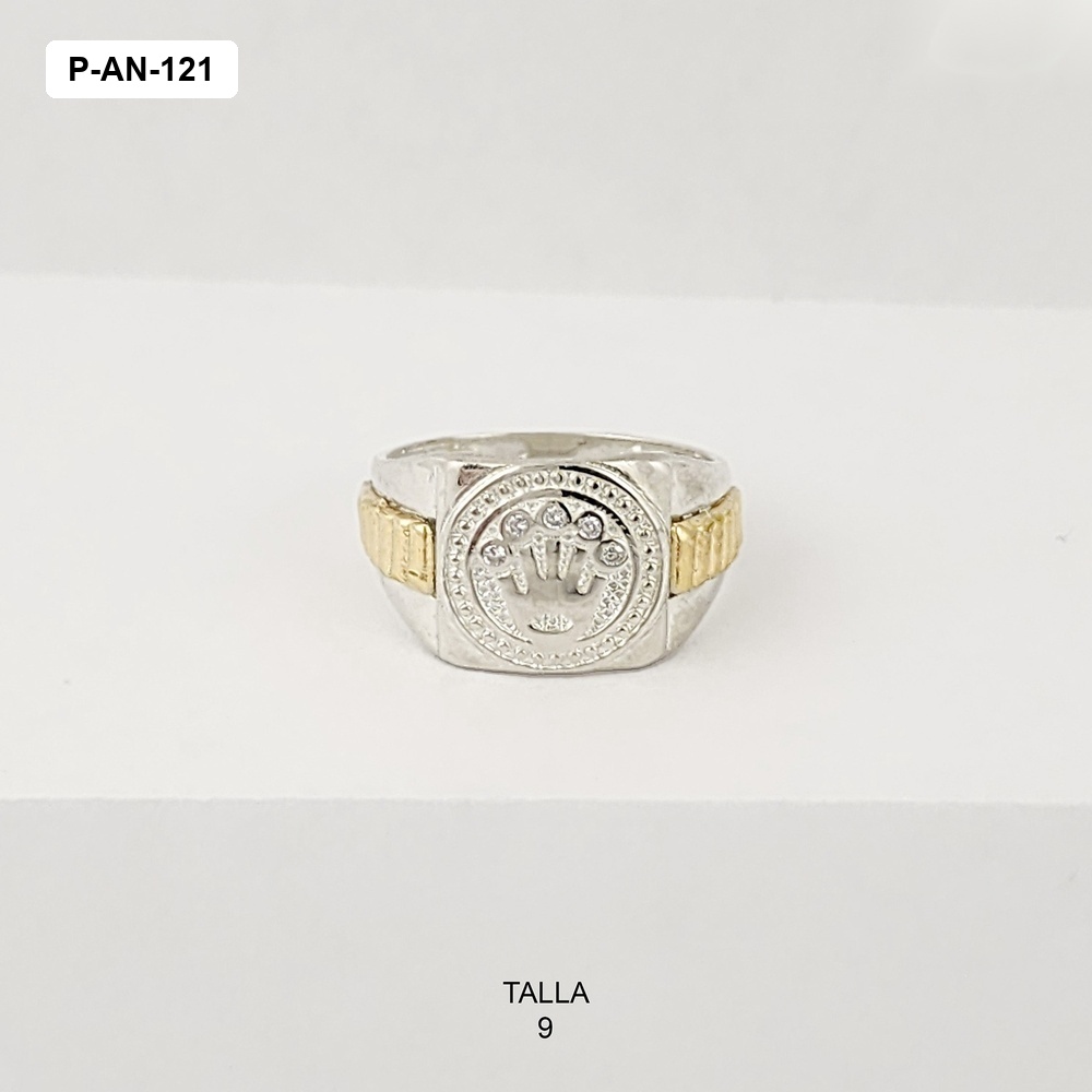 *ANILLO PLATA 925 HOMBRE CORONA ROLEX CIRCONES Y LINEAS DORADAS