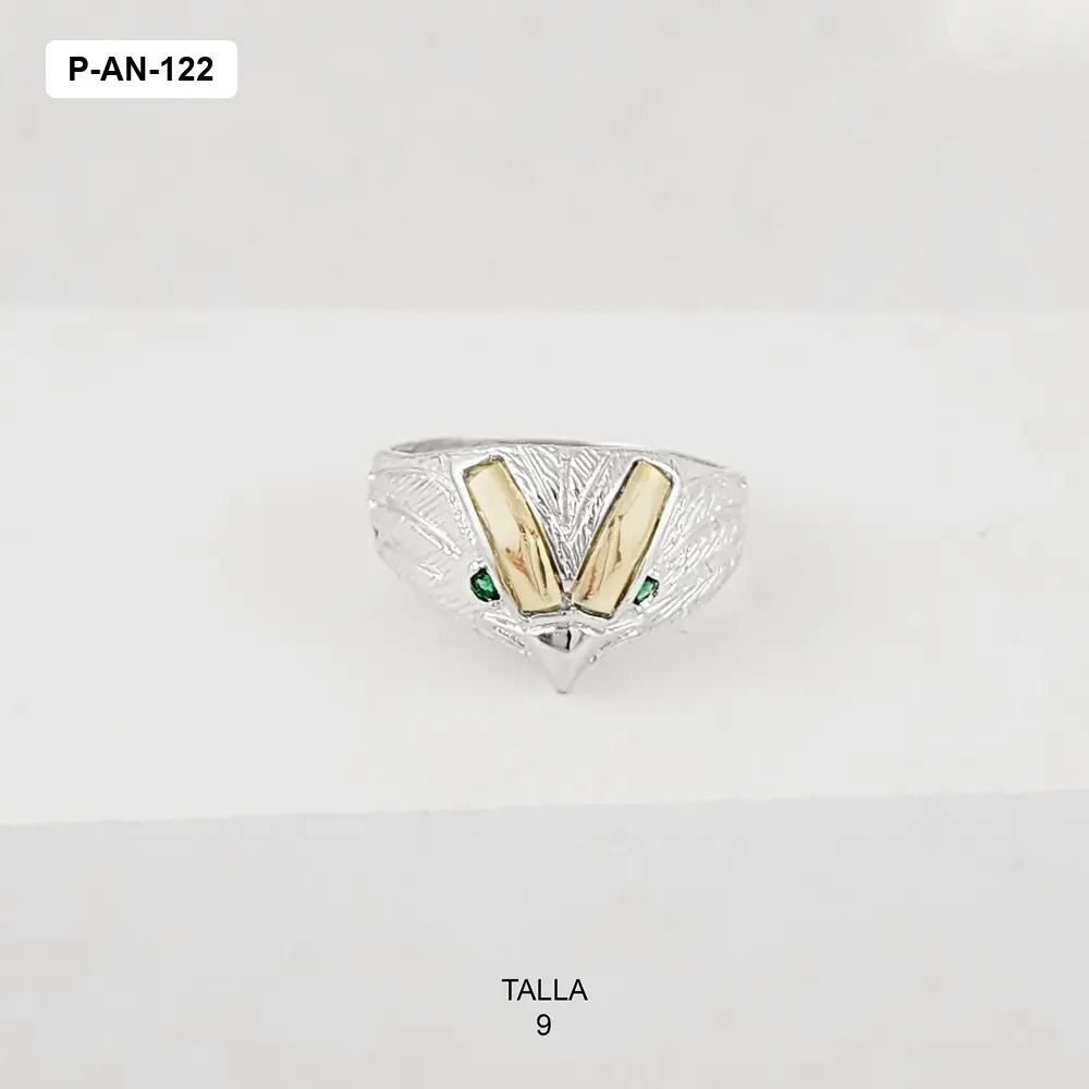 Anillo plata 925 hombre pico alcon circones verdes