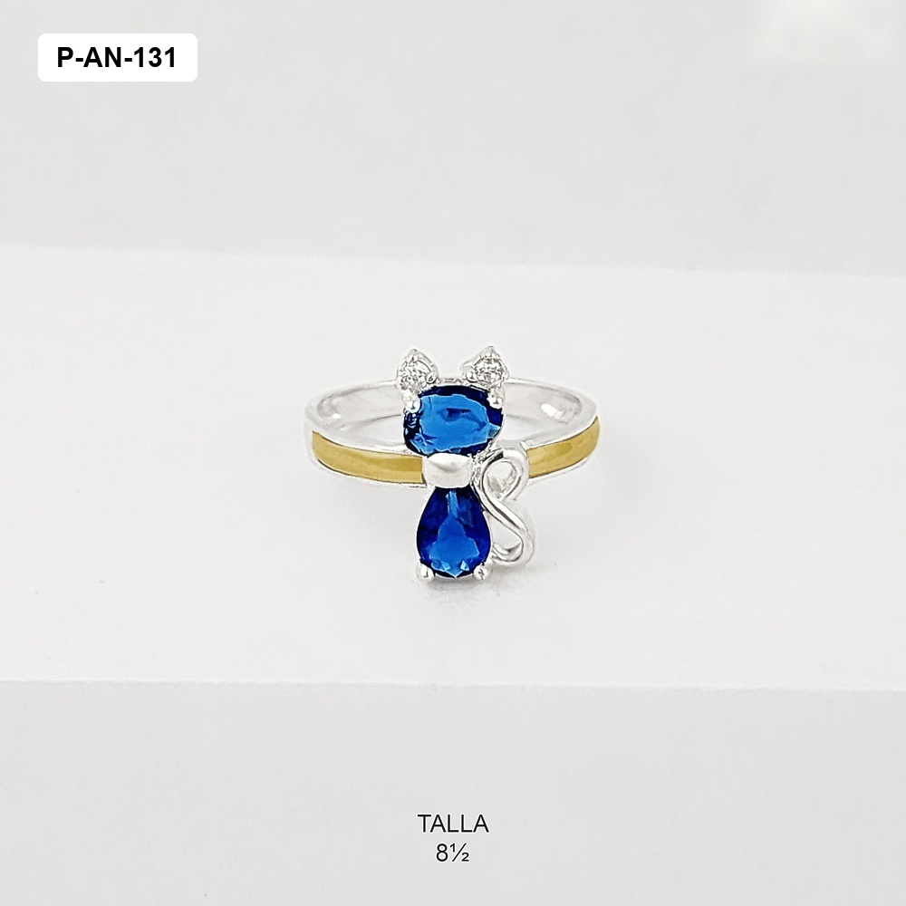 *ANILLO PLATA 925 Y ORO GATO CRISTALES AZULES