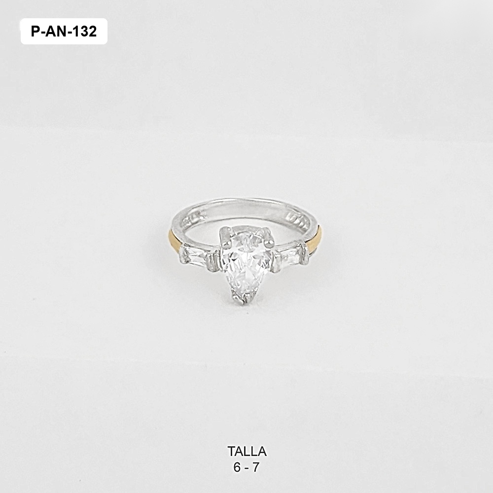 Anillo plata 925 y oro cristal blanco gota